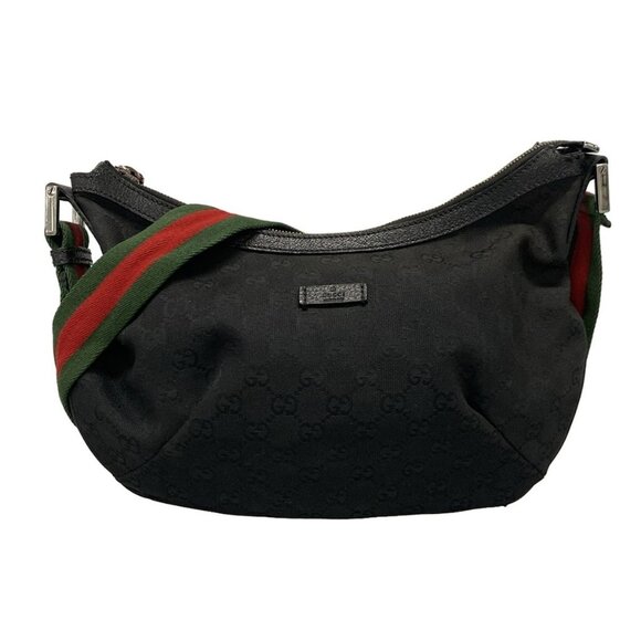 Auth GUCCI GG Pattern, Shelly (Web) 181092 Black Green Red Jacquard Leather - Picture 1 of 16